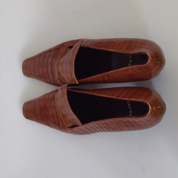 Vera Wang Leather Vintage Crocodile Square Toe Kitten Heels Office EU Size 38 - Picture 2 of 14